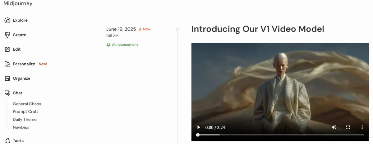 Midjourney V1 official announcement