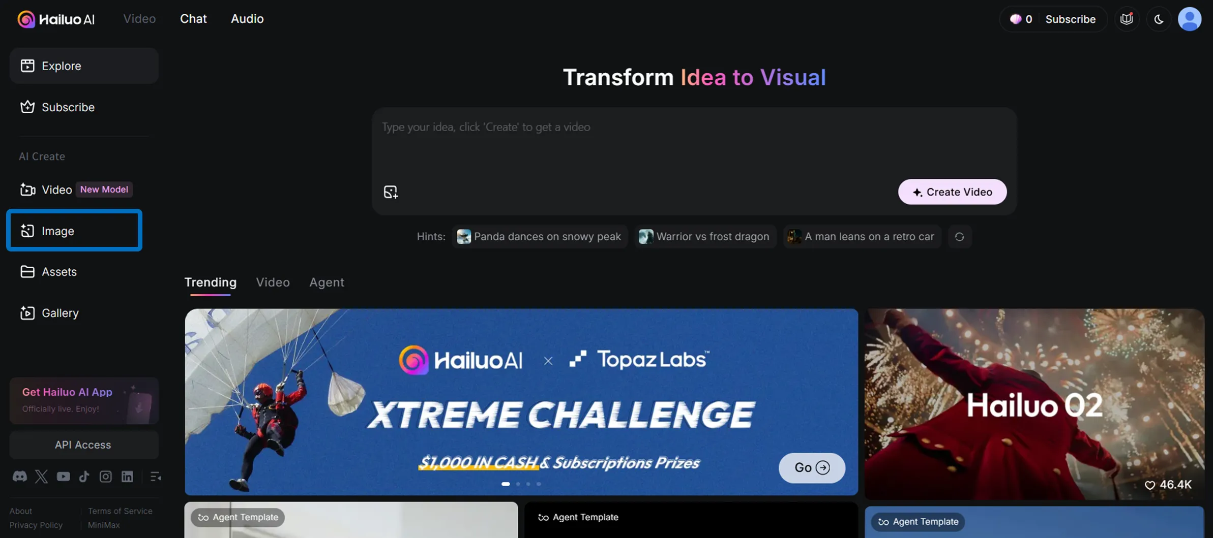 Image creation UI showing prompt controls